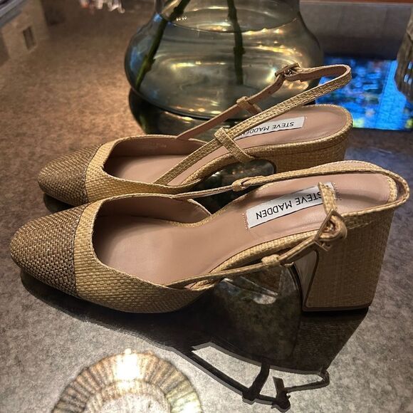 Steve Madden Becka Raffia Slingback Heels - Picture 2 of 5